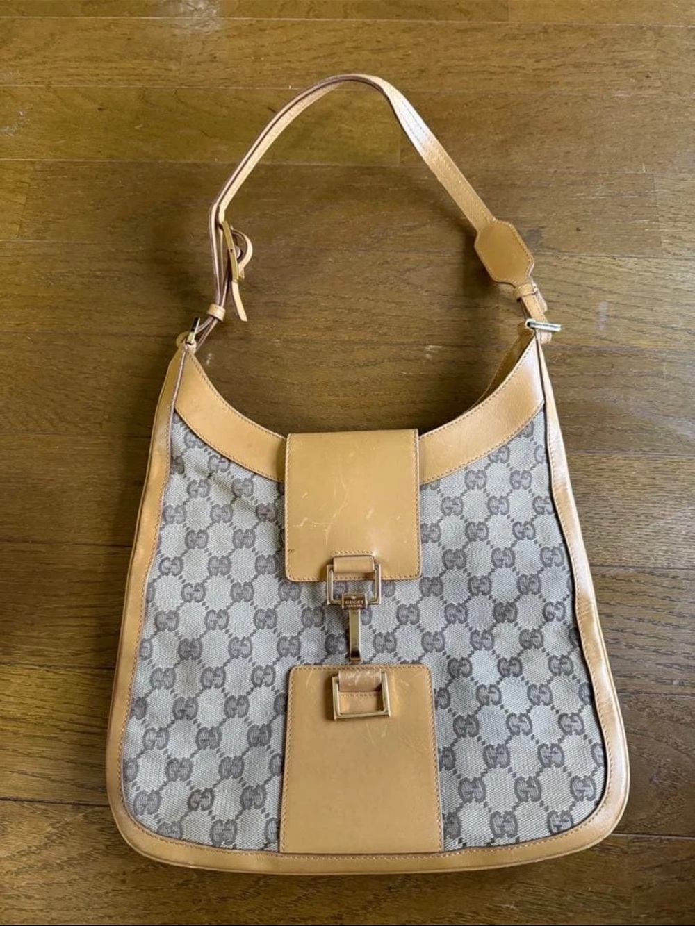Gucci Tan & Beige GG Canvas Shoulder Bag